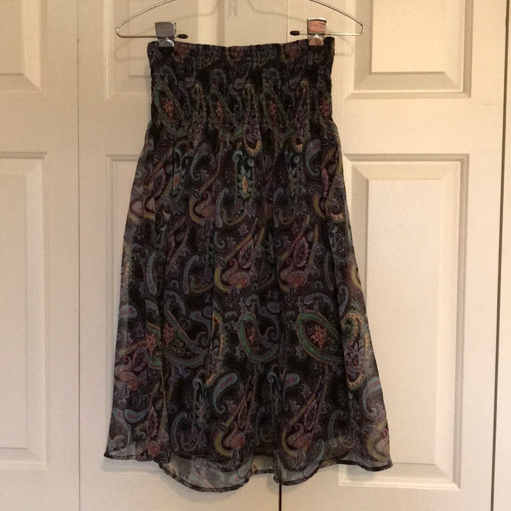 Black Strapless Paisley Print Dress
